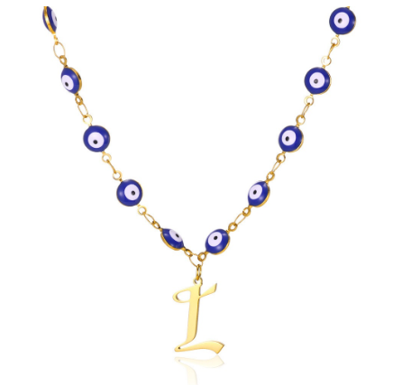 New Personalized Creativity Fashion Hip Hop Trend Plating 18k Gold Stainless Steel Devil's Eye Letter Necklace Initial Pendant