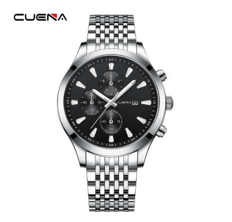 CUENA Original Men's Watches Fashion Brand Stainless Steel Gold Luxury Business Casual Water Resistant Quartz Analog Watch SILVER BLACK
