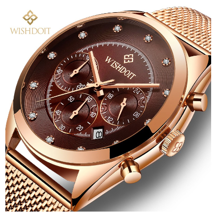 WISHDOIT Watch For Men Original Waterproof Stainless Business Quartz Fashion Luminous Wristwatch BROWN 1