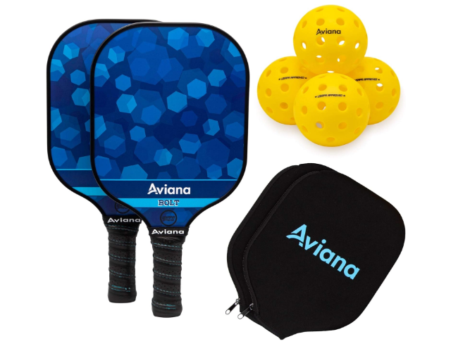 Pickleball Paddle Set of 2 Durable Graphite Surface USAPA Approved Honeycomb Core Paddles with 4 Outdoor Balls