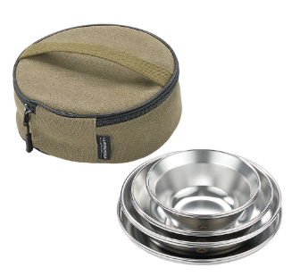 8pcs Stainless Steel Plates and Bowls Set Camping Dinner Dish Set with Carry Bag for Outdoor Camping Hiking Backpacking