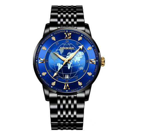 Binbond Original Luxury Men's Unique Watch Male Earth Starry Sky Luminous Fashion Business Stainless Steel Butterfly Buckle Wrist Watch M12