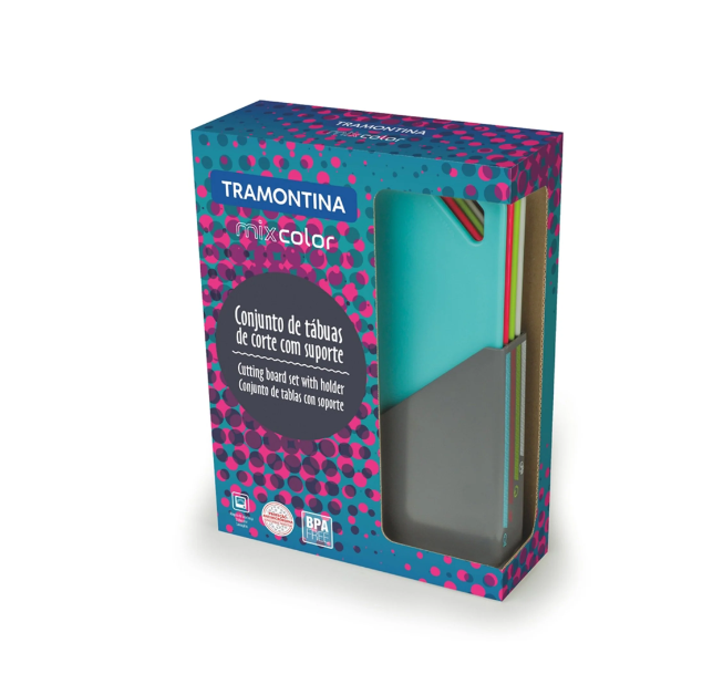 Tramontina Mix Color  Cutting Boards Set w/ Holder 5pc.