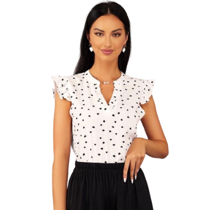 Lovito Elegant Heartshape Frill Sleeve V Neck Women Blouses L20D1496 (White)