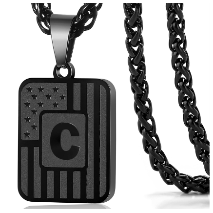 Gun Black 26 Letter Square Plate Stainless Steel Pendant Necklace Fashion Men's and Women's Jewelry Wholesale C