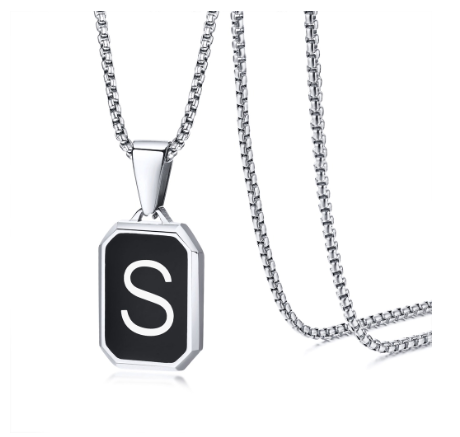 Vnox Brand Fashionable A-Z Letter Men's Necklace, Stainless Steel Simple Pendant, Non Fading Collar, Box Chain Gift Jewelry S