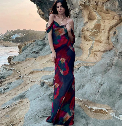 Women's Fashion Print Sling Sleeveless High Waist One Shoulder Dress