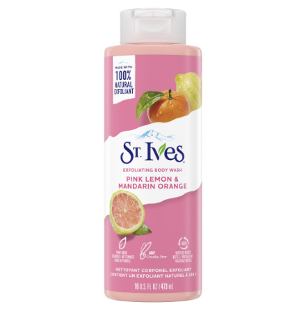 ST. IVES Pink Lemon and Mandarin Orange Exfoliating Body Wash Made with 100% Natural Exfoliants 16OZ