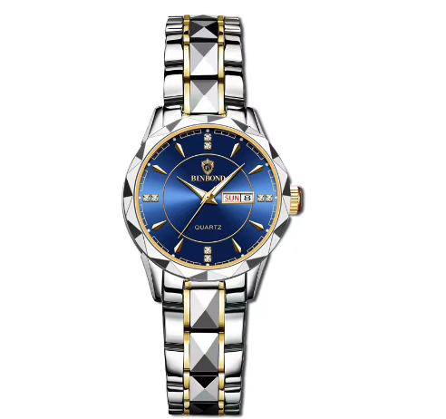 Binbond Fashion Luxury Stainless Steel Waterproof Men Unique Business Watch Dual Calendar Gold Luminous Quartz Wrist Watch F002