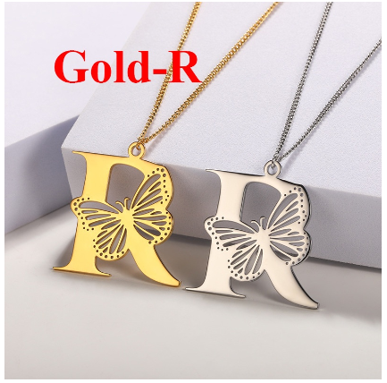 High-quality 18k Gold Plated A-Z Letters Necklace Stainless Steel Butterfly Necklace for Women Men Couple Fashion Jewelry R