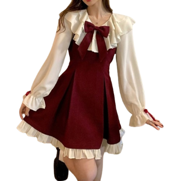 Lovito Women Cute Patchwork Bow Ruffle Hem Dress LNA43050