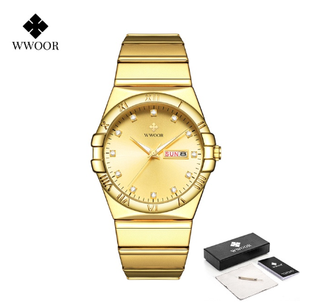 Wwoor Top Brand Luxury Stainless Steel Quartz Men's Watches Waterproof Men Wristwatches ALL GOLD