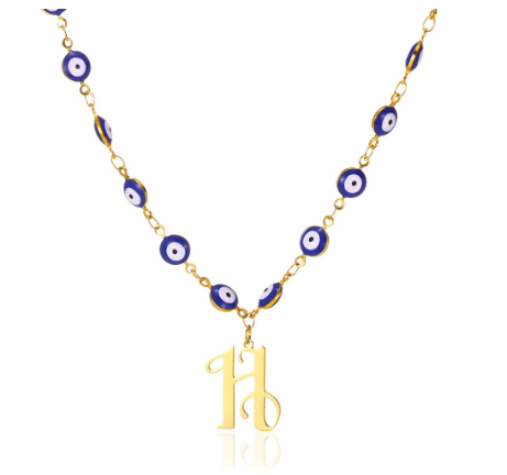 New Personalized Creativity Fashion Hip Hop Trend Plating 18k Gold Stainless Steel Devil's Eye Letter Necklace Initial Pendant