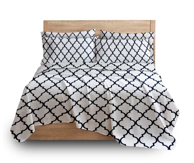 4in1 Bed Sheet Set - 1 Fitted Sheet, 1 Flat Sheet & 2 Pillowcases - Lattice White