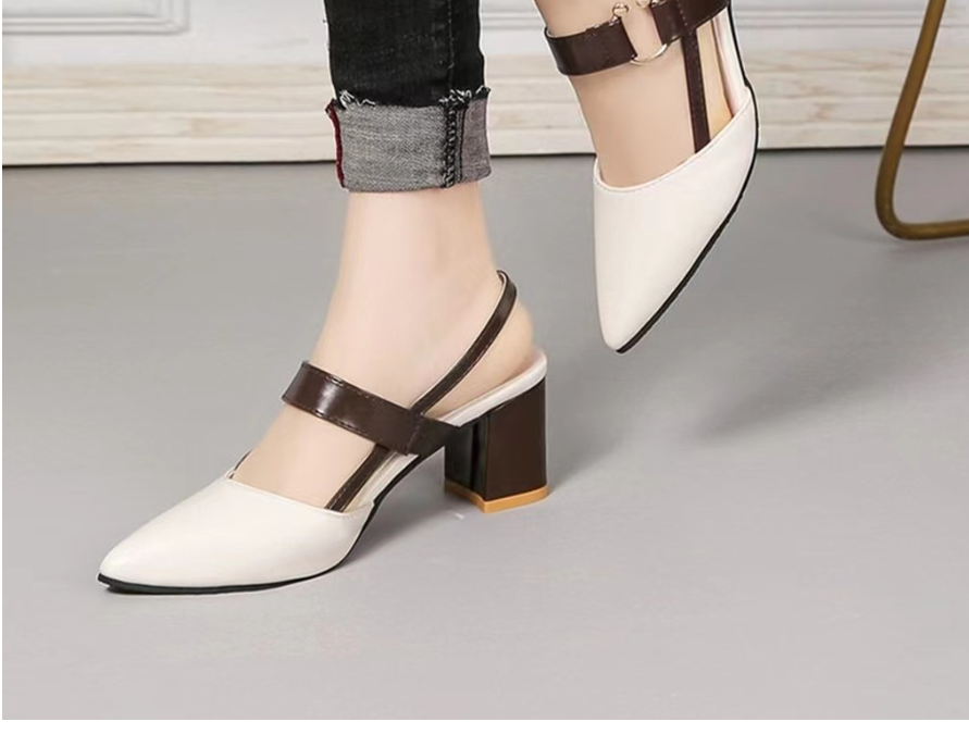 Europe and The United States retro New Fashion Baotou Thick Heel Pointy Women's High Heels