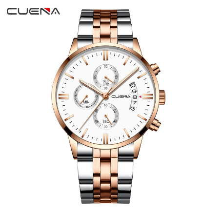 CUENA Men's Watch Original Brand Multifunctional Fashion Casual Automatic Date Dial Waterproof in Full Steel 6801 M3