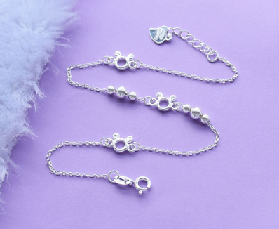 92.5 Italy Sterling Silver Mickey Charms Ball Ladies Anklet