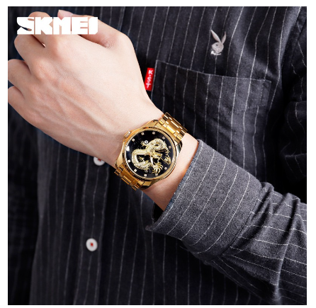 Skmei Men Quartz Luminous Luxury Gold Waterproof Dragon Watch 9193 BLACK GOLD