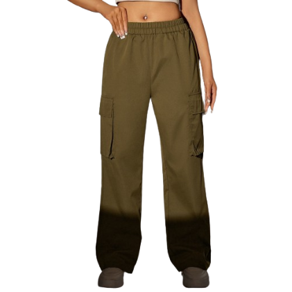 Lovito Casual Plain Elastic Waist Pocket Pants for Women L22LD144 (Army Green)