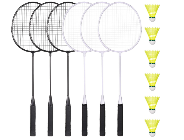 Badminton Rackets Set of 6 for Outdoor Backyard Games, Including 6 Rackets, 6 Nylon Badminton Shuttlecocks, Lightweight Badminton Racquets for Beginners