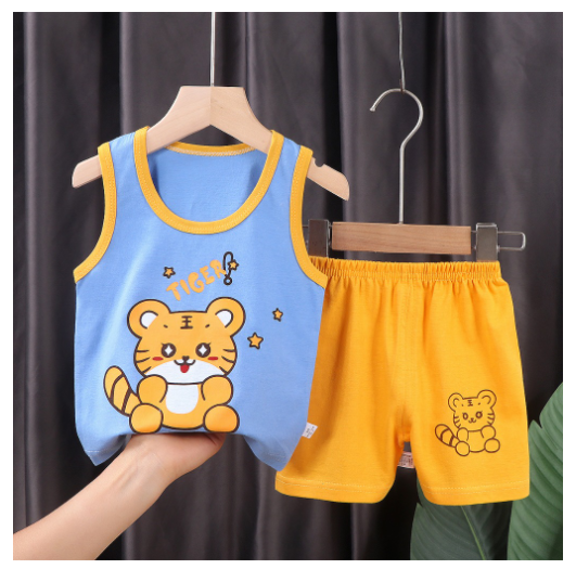 For Baby Boys & Kids Sleeveless Shorts Set Pure Cotton Summer Outfits For Boy S15