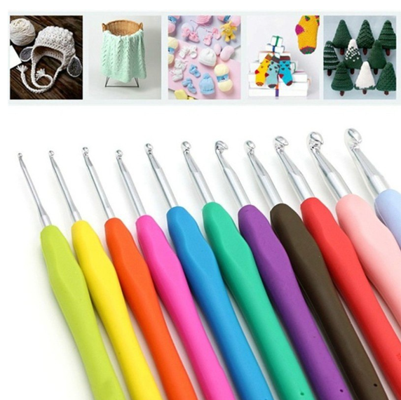 9pcs Colorful Soft Plastic Handle Alumina Crochet Hooks Knitting Needles Set 2-6mm Crochet for Weave Sewing Needles Tool