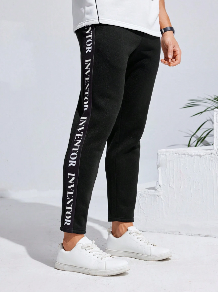 Manfinity Homme Men's Letter Print Drawstring Waist Casual Jogger Pants