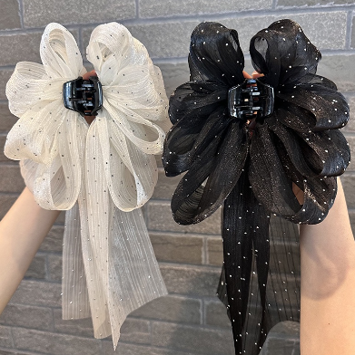 Korea Long Hair Bow Hair Clamp Big Ribbon Princess Dress High-End Feeling Grab Clip Headdress