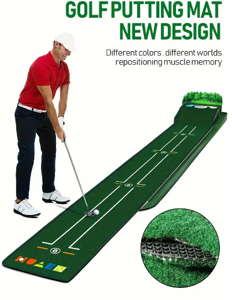 HUAEN Premium Golf Putting Mat Putting Green Indoor & Outdoor with Ball Return and 3 Holes Improve Accuracy and Speed Durable Wrinkle-Resistant Velvet Crystal Mat Golf Accessories for Men