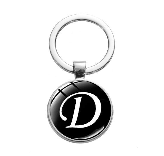 26 English Letters Glass Round Charm Key Ring A-Z Initial Name Keychain Bag Ornaments Car Key Chains Jewelry Gift Accessories D
