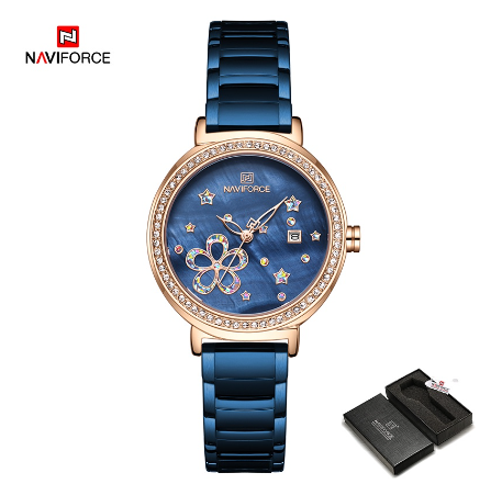 Naviforce NF5016 Women Luxury Brand Gold Casual Dress Ladies Quartz Waterproof Girls Watches BLUE