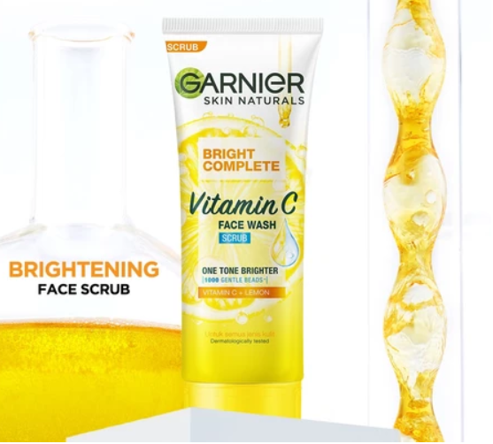 Garnier Bright Complete Brightening Facial Scrub Cleanser Skin care For Dark Spots Dull Skin 50ml