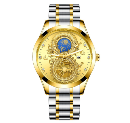 Original Luxury Gold Stainless Steel Waterproof Men's Watch Calendar Golden Dragon Phoenix Couple Sports Watch M4