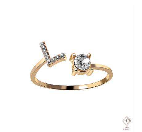 26 Letter Rings Cubic 14K Gold Promise Ring Diamond Ring Wedding 925 Silver Ring Adjustable Size L