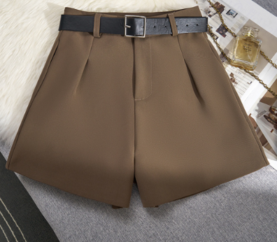 Lovito Women Casual Plain Button Shorts LNE29232 Brown