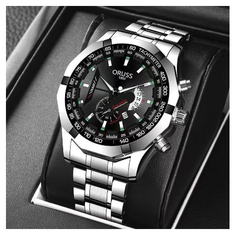 Original ORUSS Men's Stainless Steel Waterproof Luxury Fashion Business Watch Automatic Quartz Wrist Men M3