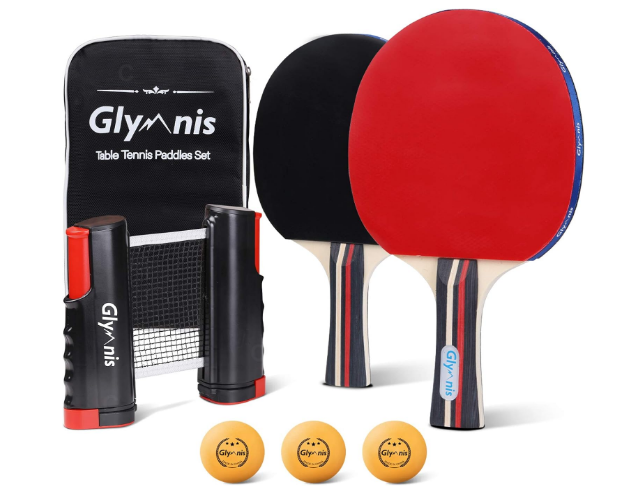 Glymnis Ping Pong Paddles Set Table Tennis Rackets with Balls, Storage Case for Indoor Outdoor Table Tennis Paddle Game Accessories