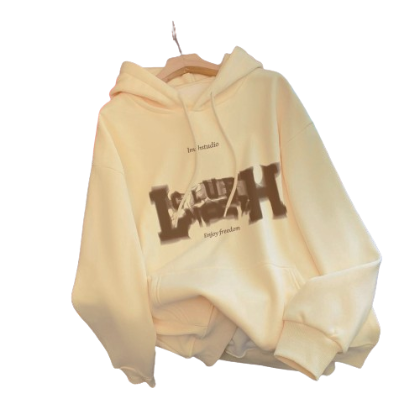 Lovito Women Casual Letter Pattern Drawstring Sweatshirt LNA39198 (Coffee/Apricot)