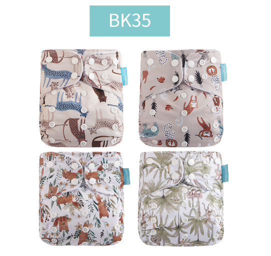 Happyflute 2023 Baby Reborn 4pcs set Washable Eco-friendly Baby Cloth Diaper Ecological Adjustable Nappy Reusable Diaper SET9