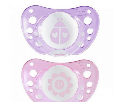 Chicco Air Silicone Soother Orthodontic Pacifier Pink 2pcs (0-6M) - Flower & Bug