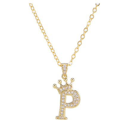 Luxury Crystal Zircon Alphabet Pendant Necklaces for Women Men Gold Crown Initial Letter Necklace P