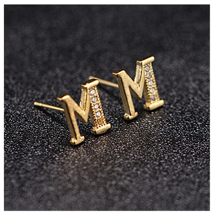 Ins Gold Plated Diamond Earrings Korean letter inlaid Zircon Earrings Fashion Earrings M