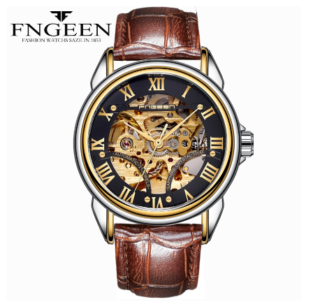 FNGEEN 0009 Men's Automatic Mechanical Watch SILVER GOLD BLACK