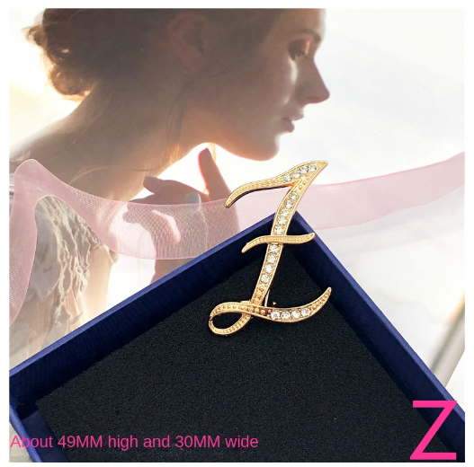 Letter Brooch Korean Version Rhinestone Atmospheric and Elegant Brooch Alloy Inlaid Diamond Temperament Brooch Z
