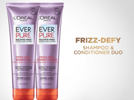 LOreal Paris Ever Pure Frizz-Defy Shampoo and Conditioner Set (250mL) - Hair Treatment, Sulfate Free