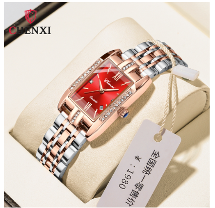 CHENXI luxury watch for women waterproof 2023 sale original new fashion stainless steel quartz diamond square watch RED