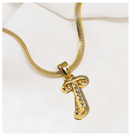 LAJ 18k Gold Stainless Steel Initial A-Z Necklace SLP116 LETTER with LX873D FREEBOX T