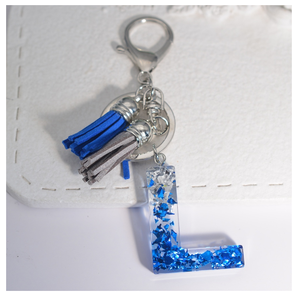 Exquisite 26 Initials A to Z Sea Glacier Resin Keychain Sequin Filling Keyring Blue Gray Tassel Pendant Handbag Accessories Gift L