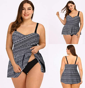 Women Sexy Vintage Print Ethnic Style Tankini Set Two Piece Swimsuit Plus Size