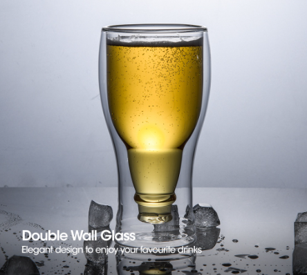 CRYSALIS Double Wall Beer Glass 360ml | 12.1oz [Set of 2] Liquor Drinking Glass Bar Essentials